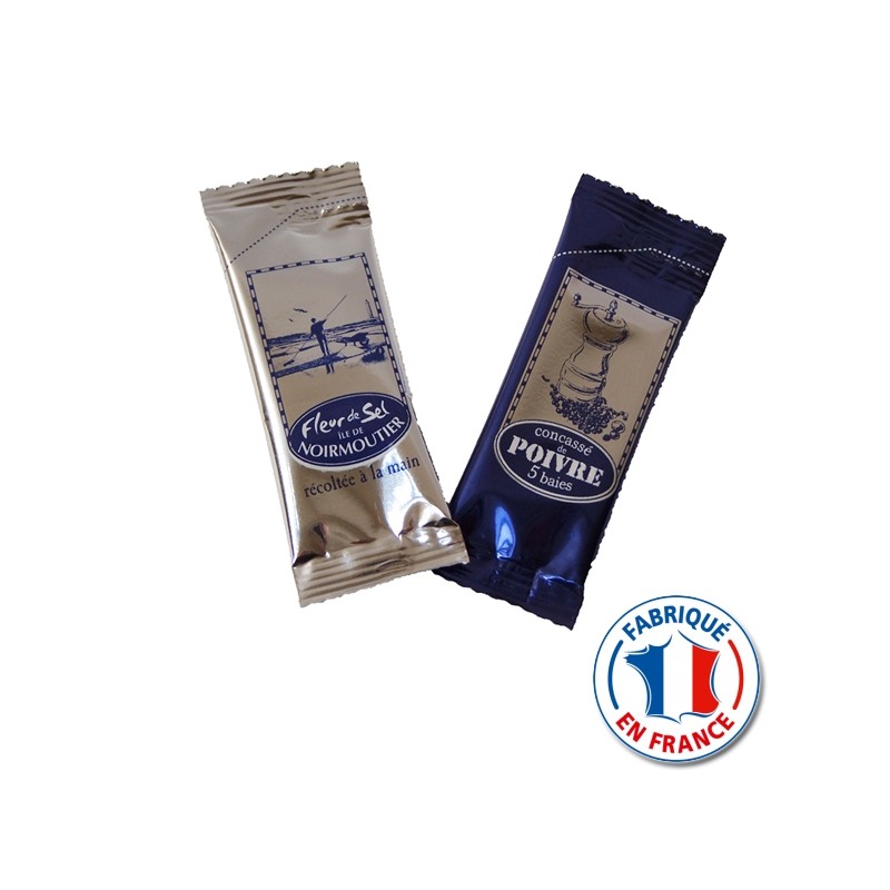 Petit Sachet Fleur de Sel de Noirmoutier en dosette 1gr Cette dosette  renferme la saveur douce et délicate de la fleur de sel.