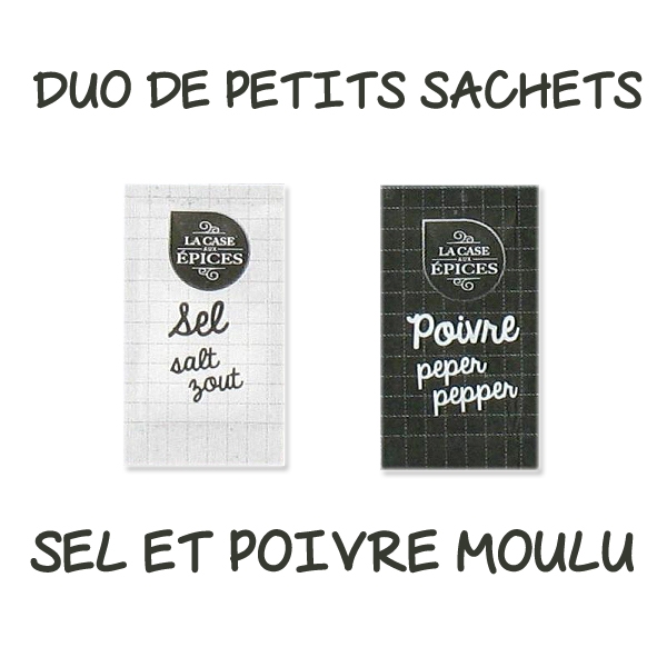 Duo de Petits Sachets de Sel et Poivre Moulu sel et de poivre moulu La  case à Epices Lot de 2 petits sachets.