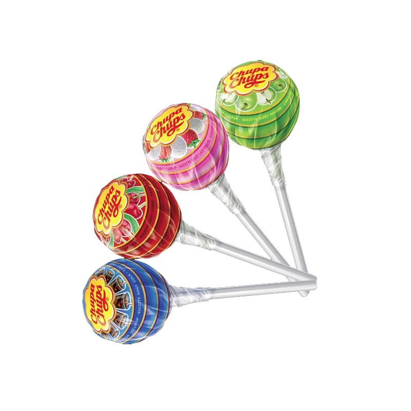 Sucettes Chupa Chups goûts fruités Fraise, Pomme Sucettes Chupa