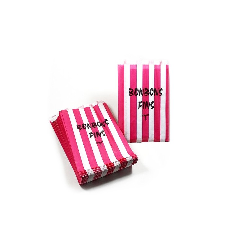Sachet en papier Bonbons Fins type Servez-Vous rose et blanc Ces sachets  à bonbons en papier peuvent transporter des bonbons