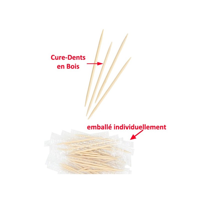 CURE-DENTS EN BOIS ENVELOPPES INDIVIDUELLEMENT