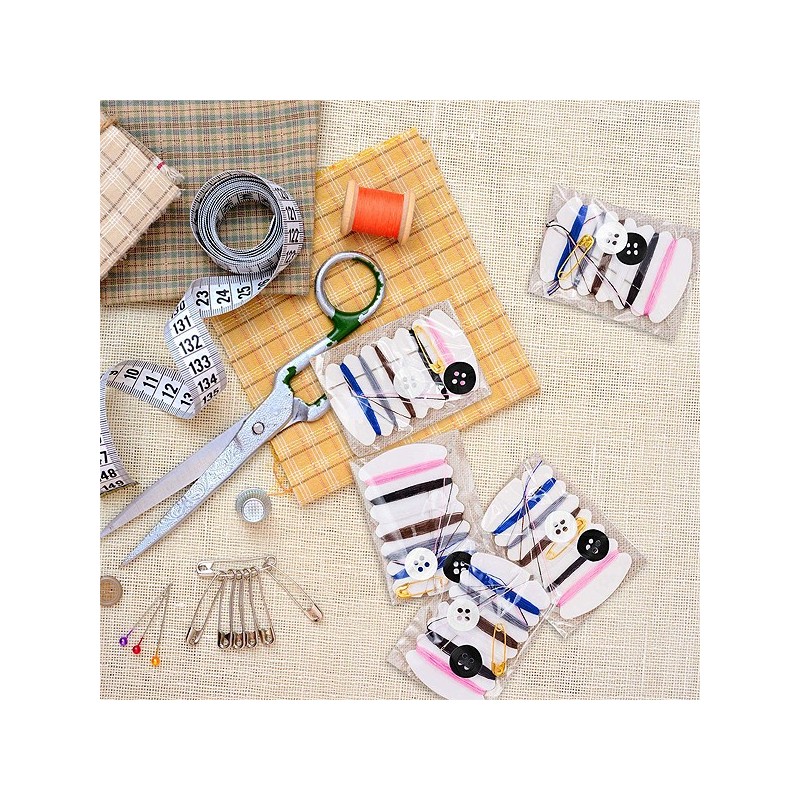 Mini Kit De Couture De Voyage - Boîte 7,5x7 Cm Avec Aiguilles, Fil, Ciseaux, Boutons...