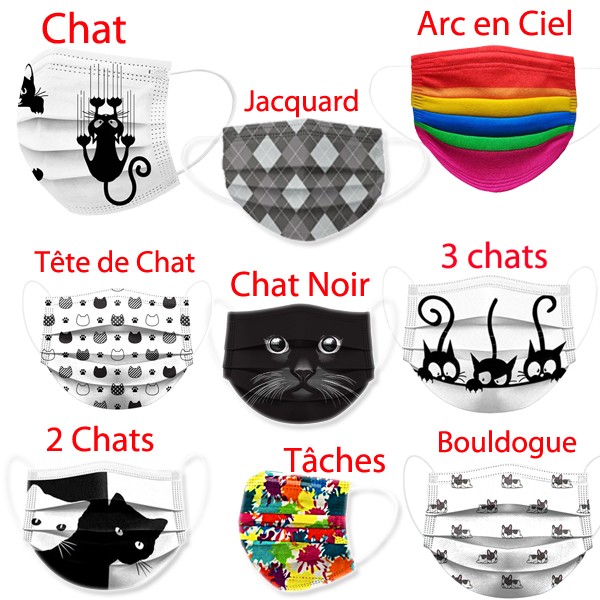 Masque Chirurgical Fantaisie Decore A L Unite Masque Avec Motif Carres Imprime Sur Fond Noir