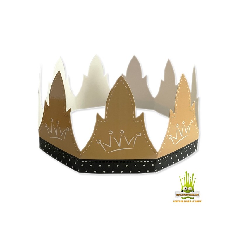 Couronne royale Louis en carton galette des rois Couronne en carton marron  incrusté d'un motif couronne sur chaque pointe.