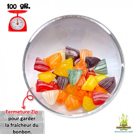 Sachet de Berlingots rayés fruités 100gr.