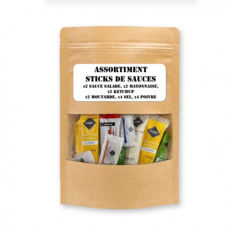 Kit de condiments individuels en sachet kraft – Assortiment sauces et assaisonnements