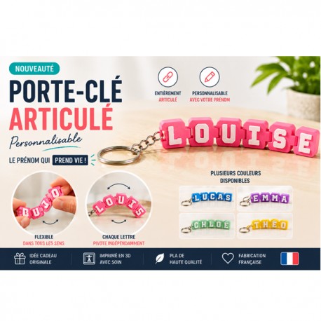 Porte-clé prénom articulé personnalisable – Cadeau original imprimé en 3D